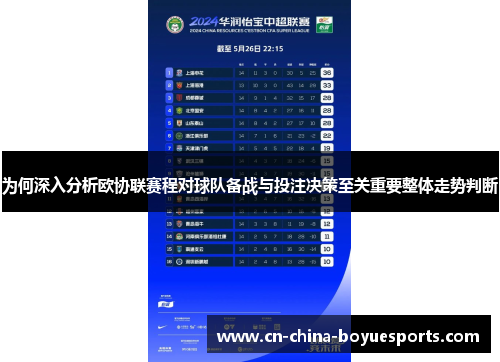 为何深入分析欧协联赛程对球队备战与投注决策至关重要整体走势判断